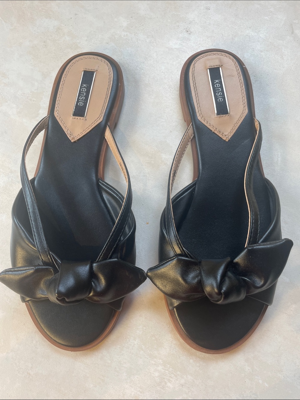 Kensie Black Knotted Bow Slide Sandals Size 7M